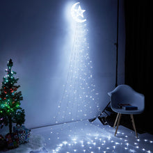 Load image into Gallery viewer, 8 Modes Timer 350 LED Waterfall Christmas Tree Lights with Topper Moon Star Outdoor Fairy String
