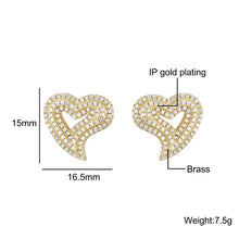 Load image into Gallery viewer, 1Pair Heart Shape Pave Rhinestone CZ Stone Ice Out Stud Earring Bling Copper For Women Jewelry
