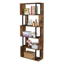 Load image into Gallery viewer, Bookcase and Bookshelf 5 Tier, S-Shaped, and Z-Shelf for Home, Office in Vintage Brown
