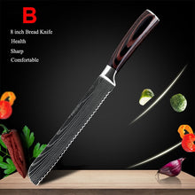 Load image into Gallery viewer, Japanese Kitchen Knife Set Laser Damascus Pattern Sharp Cleaver, Slicing, and Utility Cutlery
