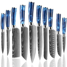 Load image into Gallery viewer, Japanese Kitchen Knife Set Laser Damascus Pattern Sharp Cleaver, Slicing, and Utility Cutlery
