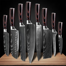 Load image into Gallery viewer, Japanese Kitchen Knife Set Laser Damascus Pattern Sharp Cleaver, Slicing, and Utility Cutlery
