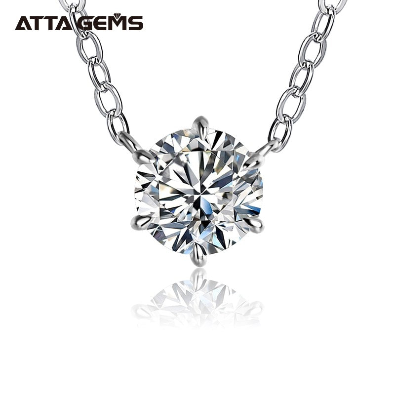 ATTAGEMS 925 Silver Necklace Pendant Round Cut 1.0ct D, White Moissanite Elegant Necklace