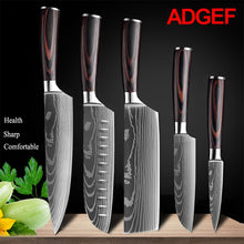 Load image into Gallery viewer, Japanese Kitchen Knife Set Laser Damascus Pattern Sharp Cleaver, Slicing, and Utility Cutlery
