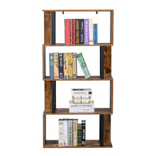 Load image into Gallery viewer, Bookcase and Bookshelf 4Tier,S-Shaped, Z-Shelf for Home Office, in Vintage Brown
