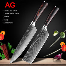 Load image into Gallery viewer, Japanese Kitchen Knife Set Laser Damascus Pattern Sharp Cleaver, Slicing, and Utility Cutlery
