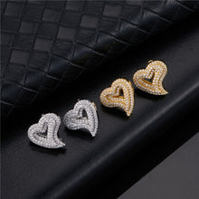 Load image into Gallery viewer, 1Pair Heart Shape Pave Rhinestone CZ Stone Ice Out Stud Earring Bling Copper For Women Jewelry
