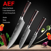 Load image into Gallery viewer, Japanese Kitchen Knife Set Laser Damascus Pattern Sharp Cleaver, Slicing, and Utility Cutlery
