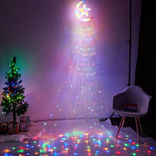 Load image into Gallery viewer, 8 Modes Timer 350 LED Waterfall Christmas Tree Lights with Topper Moon Star Outdoor Fairy String
