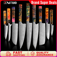 Load image into Gallery viewer, Nakiri 67 Layers Japanese Damascus Steel Chef Knife 8 Inch Solidified Wood HD
