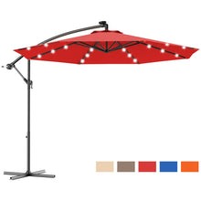 Load image into Gallery viewer, Costway Hanging Solar LED Umbrella Patio Sun Shade Offset Market W/Base OP70754
