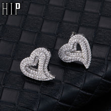 Load image into Gallery viewer, 1Pair Heart Shape Pave Rhinestone CZ Stone Ice Out Stud Earring Bling Copper For Women Jewelry
