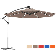 Load image into Gallery viewer, Costway Hanging Solar LED Umbrella Patio Sun Shade Offset Market W/Base OP70754
