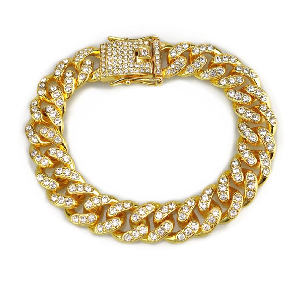 Rhinestone Cuban Link Chain Bracelet Iced Out for Women and Men Jewelry